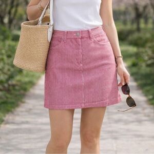 Vintage Bill Blass 8P Red White Stripe 100% Cotton Mini Skirt Y2K 90s